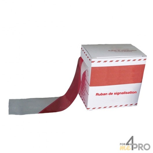 Cinta de señalización ultra robusta en caja dispensadora roja y blanca 200 m
